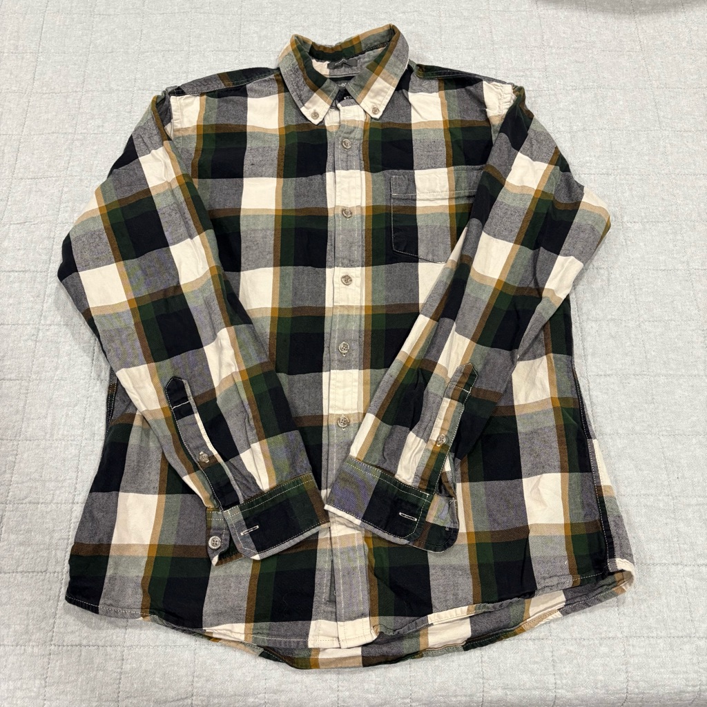 Eddie Bauer Men's Relaxed Fit Button Down Flannel Shirt Black Green Yellow Med